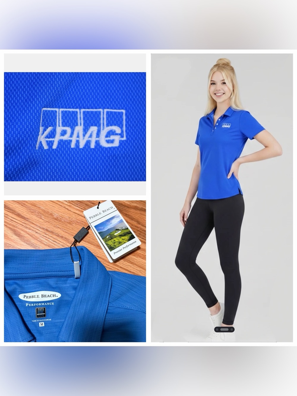 Pebble Beach Bright Blue Short Sleeve Polo with Embroidered Logo